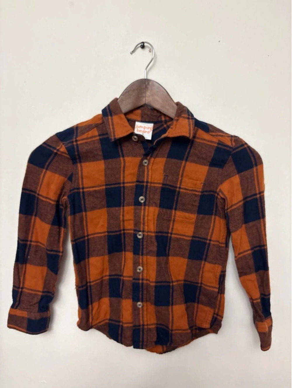 Jumping Beans Boys Orange & Navy Plaid Flannel Shirt Size 6